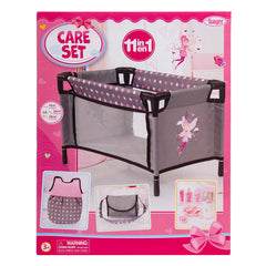 Bayer Doll Travel Bed and Accessories - Pink/Grey/Fairy